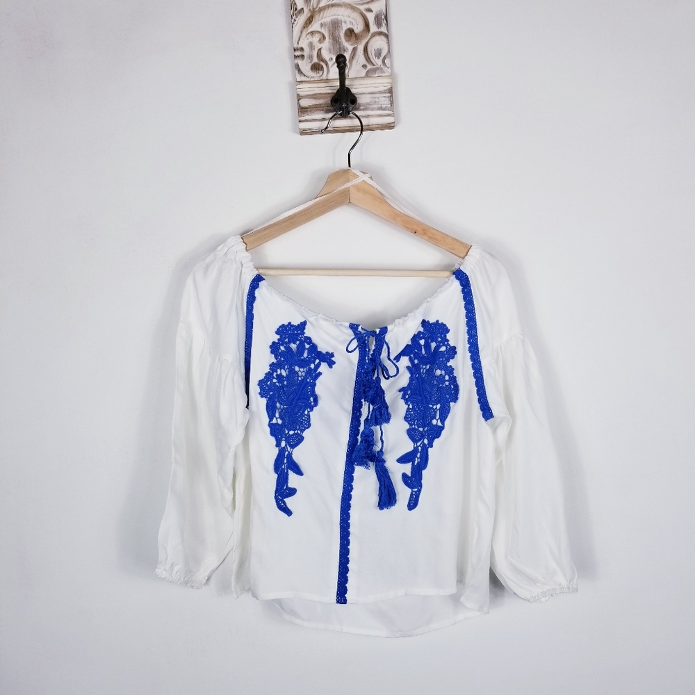 Anthropologie XS Top Bohemian peasant Overlay Cupro Fabric Material